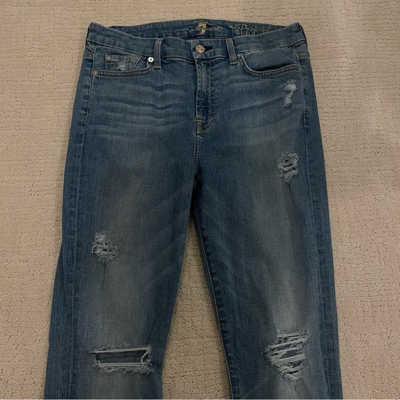 7 for all mankind the high waist ankle skinny light wash denim jeans - size 29 - Picture 2 of 5